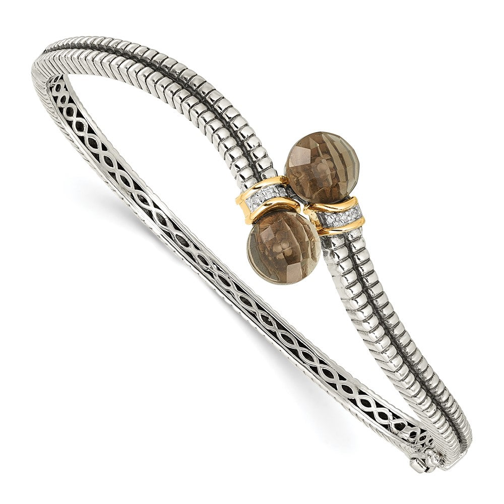 Shey Couture Sterling Silver with 14K Accent Antiqued Smoky Quartz and Diamond Bangle Bracelet, 3.81 ct, 7.25 x 18 mm