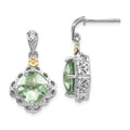 Shey Couture Sterling Silver Rhodium-plated with 14K Accent Cushion Green Quartz Post Dangle Earrings, 25 x 14 mm