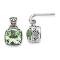 Shey Couture Sterling Silver with 14K Accent Antiqued Cushion Green Quartz Post Dangle Earrings, 15 x 9 mm