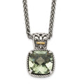 Shey Couture Sterling Silver with 14K Accent 18 Inch Antiqued Cushion Green Quartz Necklace, 18 mm, 2.41 g