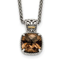 Shey Couture Sterling Silver with 14K Accent 18 Inch Antiqued Cushion Checkerboard Smoky Quartz Necklace, 18 mm