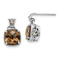 Shey Couture Sterling Silver with 14K Accent Antiqued Cushion Smoky Quartz Dangle Post Earrings, 15 x 9 mm