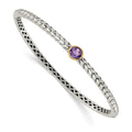 Shey Couture Sterling Silver Antiqued with 14K Accent Round Bezel Amethyst Hinged Bangle Bracelet, 0.74 ct, 7.5 mm