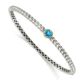Shey Couture Sterling Silver Antiqued with 14K Accent Round Bezel Blue Topaz Bangle Bracelet, 1.05 ct, 7.5 mm