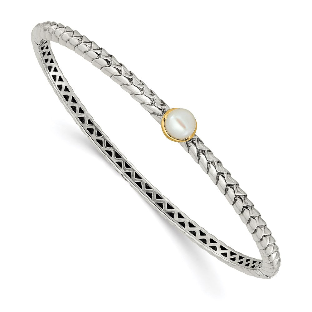 Shey Couture Sterling Silver with 14K Accent 6mm FW Cultured Pearl Hinged Bangle Bracelet, 6 mm