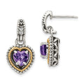 Shey Couture Sterling Silver with 14K Accent Antiqued Amethyst Heart Post Dangle Earrings, 1.36 ct, 23 x 12 mm