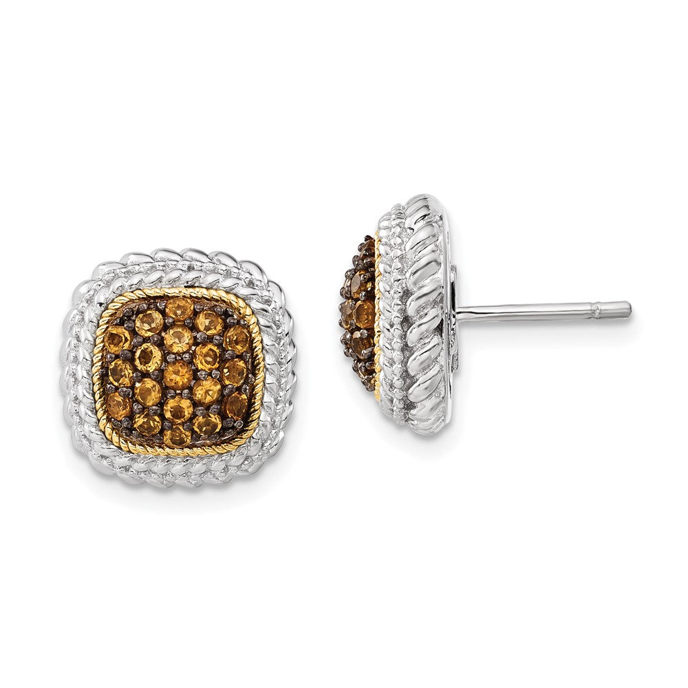 Sterling Silver w/14k and Black Rhodium Citrine Post Earrings, 0.68 ct, 13.1 x 13.1 mm
