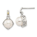 Shey Couture Sterling Silver Rhodium-plated with 14K Accent 7.5-8mm Freshwater Cultured Pearl and Diamond Dangle Post Earrings, 0.04 ct, 17 x 11 mm
