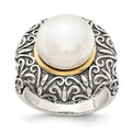 Sterling Silver w/14k 12mm FW Cultured Pearl Ring, Size 7
