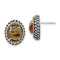 Sterling Silver w/14k Polished & Antiqued Oval Citrine Post Earrings, 4.32 ct, 16.2 x 13.5 mm