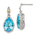 Shey Couture Sterling Silver Rhodium-plated with 14K Accent Pear Shaped Blue Topaz Post Dangle Earrings, 9.72 ct, 27 x 13 mm