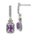 Shey Couture Sterling Silver with 14K Accent Antiqued Cushion Amethyst Post Dangle Earrings, 2 ct, 27 x 8 mm