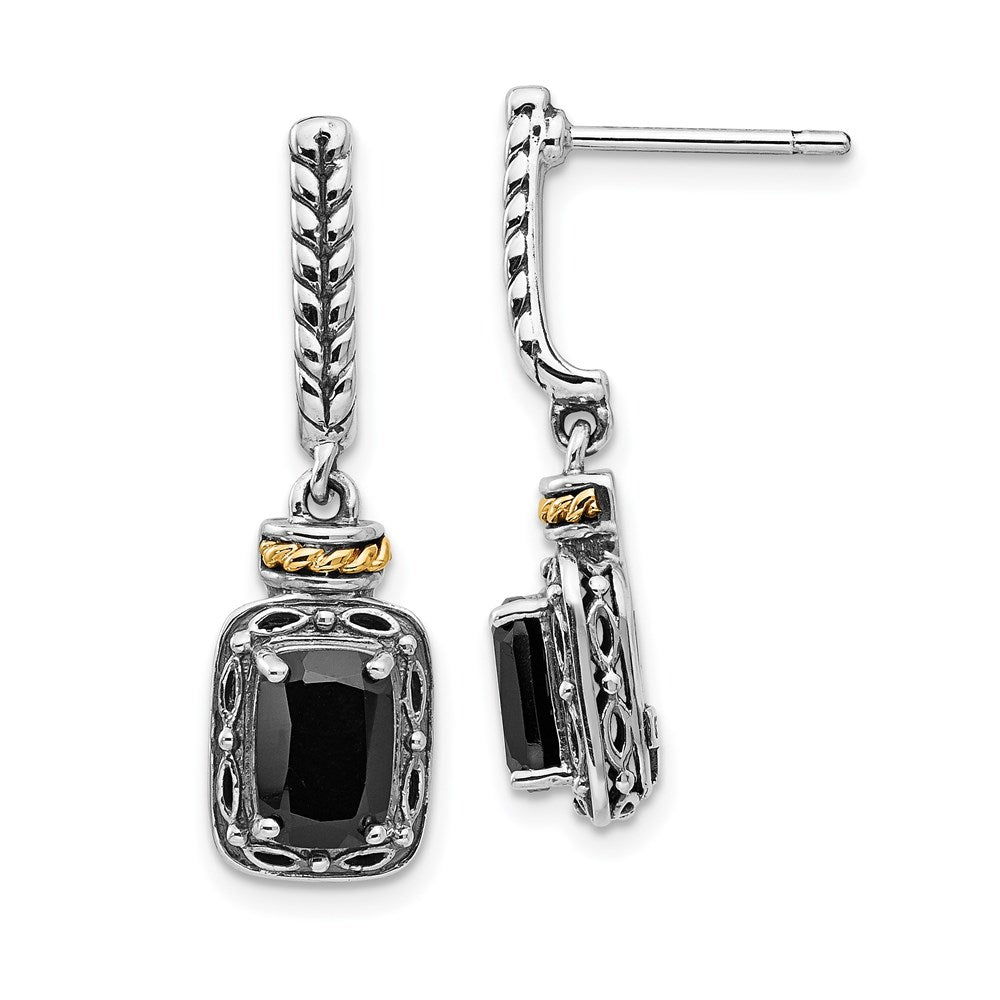 Shey Couture Sterling Silver with 14K Accent Antiqued Black Onyx Post Dangle Earrings, 27 x 8 mm