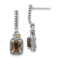 Shey Couture Sterling Silver with 14K Accent Antiqued Cushion Smoky Quartz Post Dangle Earrings, 2 ct, 26 x 9 mm