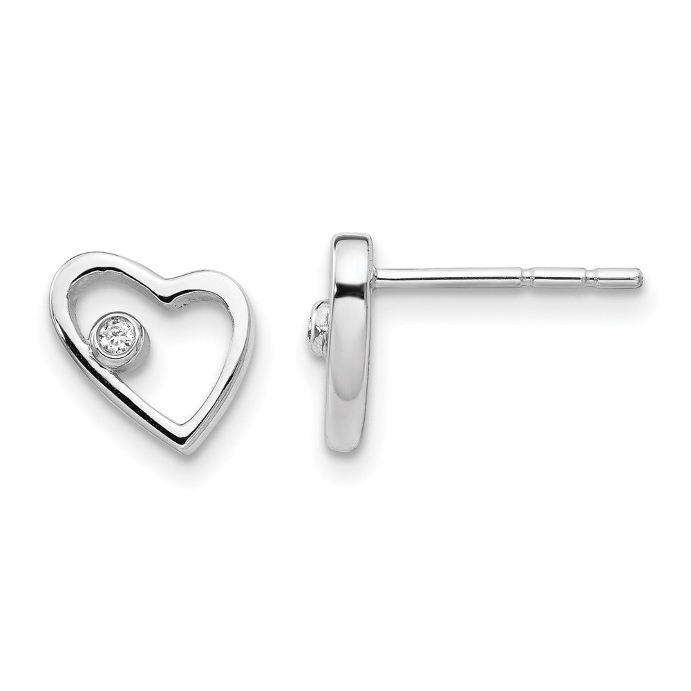 White Ice Sterling Silver Rhodium-plated Diamond Open Heart Post Earrings, 0.02 ct, 8 x 9 mm