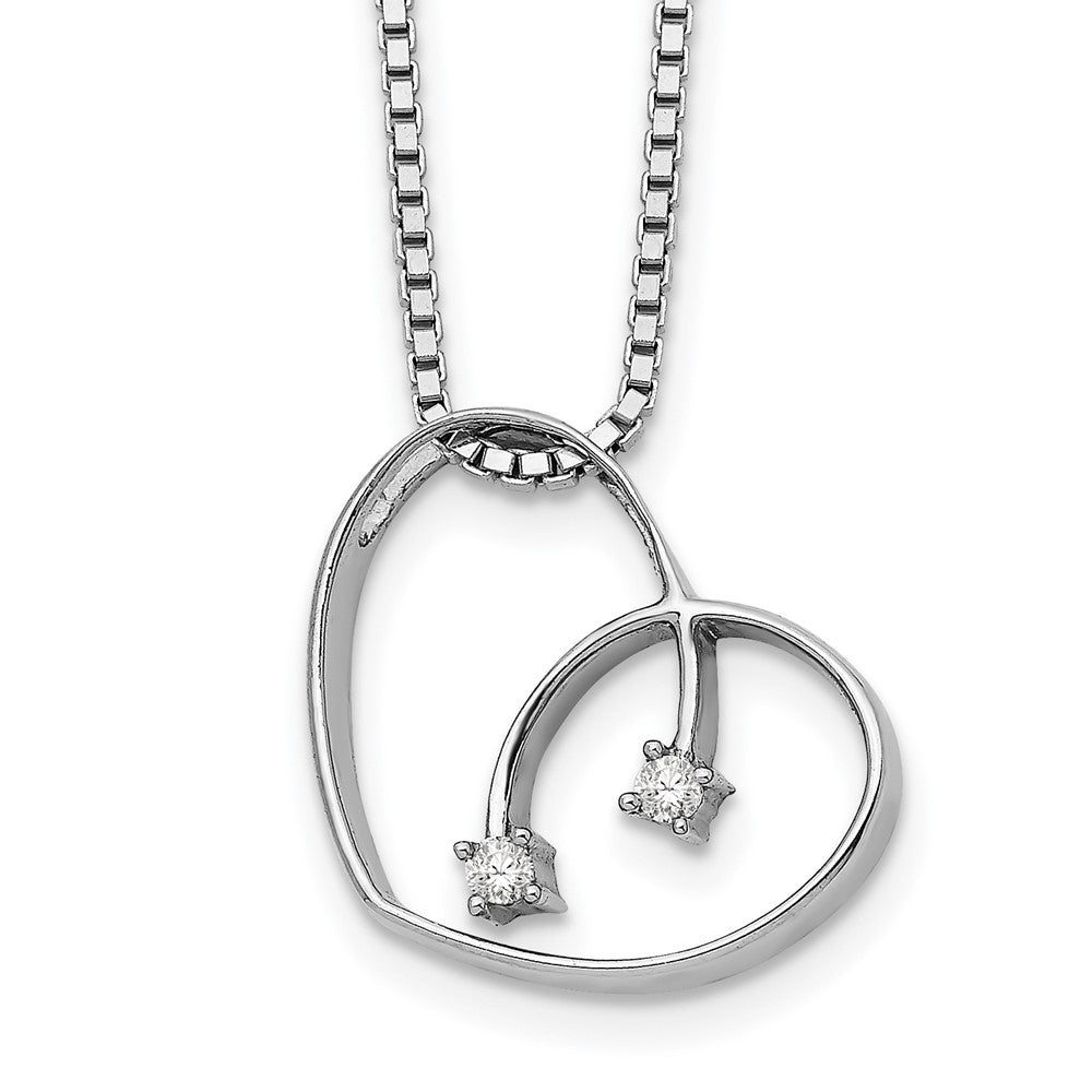 White Ice Sterling Silver Rhodium-plated 18 Inch Diamond Open Heart Necklace with 2 Inch Extender, 0.04 ct, 20 x 20 mm