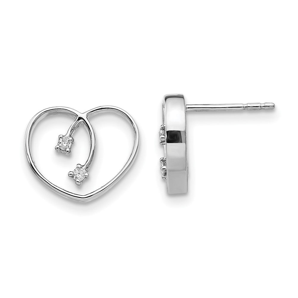 White Ice Sterling Silver Rhodium-plated Diamond Heart Post Earrings, 0.04 ct, 10 x 13 mm