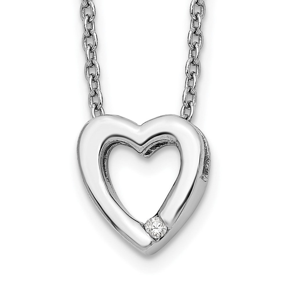 White Ice Sterling Silver Rhodium-plated Diamond 18 Inch Heart Necklace with 2 Inch Extender, 0.02 ct, 20 x 12 mm