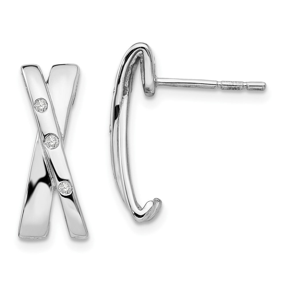White Ice Sterling Silver Rhodium-plated Diamond Crossover Post Earrings, 0.06 ct, 19 x 6 mm