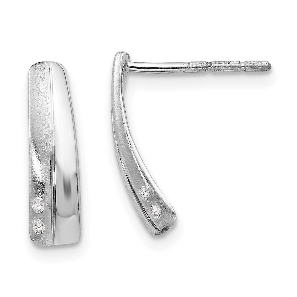 White Ice Sterling Silver Rhodium-plated Satin and Polished Diamond Post Drop Earrings, 0.02 ct, 15 x 4 mm