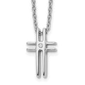 White Ice Sterling Silver Rhodium-plated 18 Inch Diamond Cross Necklace with 2 Inch Extender, 0.01 ct, 20 x 9 mm