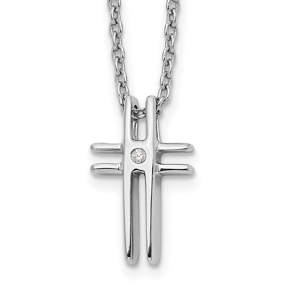 White Ice Sterling Silver Rhodium-plated 18 Inch Diamond Cross Necklace with 2 Inch Extender, 0.01 ct, 20 x 9 mm