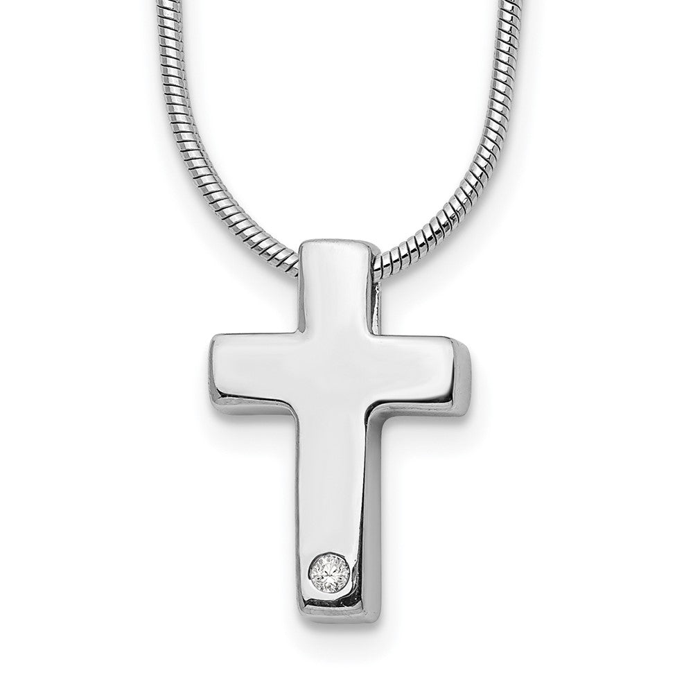 White Ice Sterling Silver Rhodium-plated 18 Inch Diamond Cross Necklace with 2 Inch Extender, 0.01 ct, 20 x 15 mm