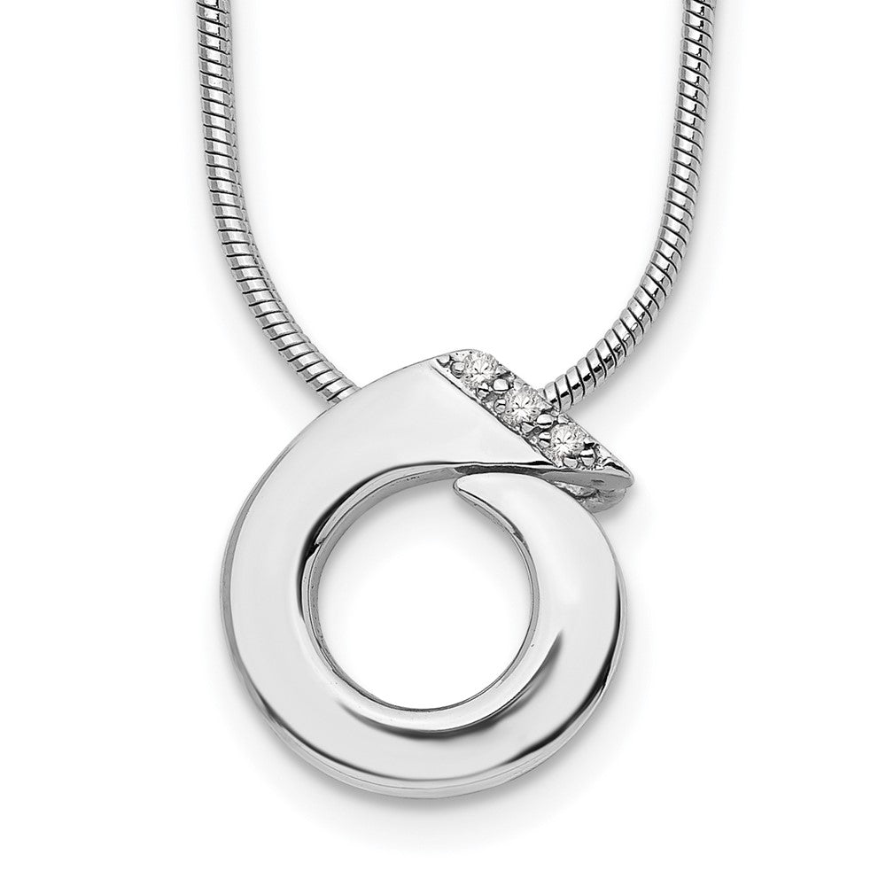 White Ice Sterling Silver Rhodium-plated 18 Inch Open Circle Diamond Necklace with 2 Inch Extender, 0.015 ct, 20 x 15 mm