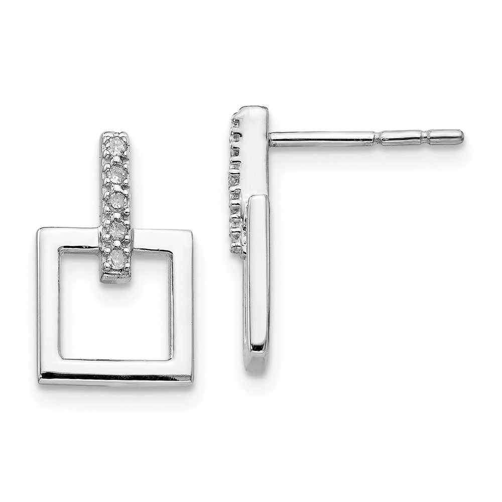 White Ice Sterling Silver Rhodium-plated Diamond Open Square Dangle Earrings, 0.05 ct, 15 x 11 mm