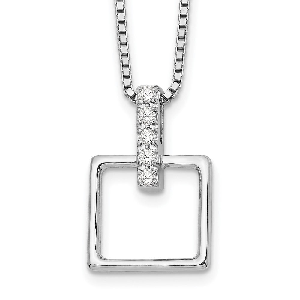 White Ice Sterling Silver Rhodium-plated 18 Inch Diamond Open Squared Necklace with 2 Inch Extender, 0.1 ct, 20 x 13 mm