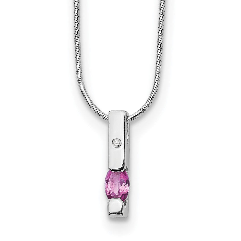 White Ice Sterling Silver Rhodium-plated 18 Inch Diamond and Pink Tourmaline Necklace with 2 Inch Extender, 0.71 ct, 20 x 4 mm