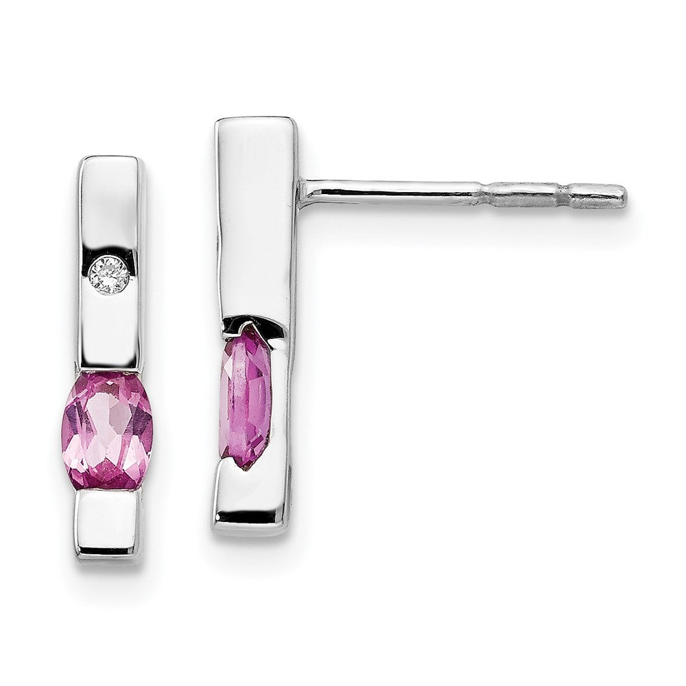 White Ice Sterling Silver Rhodium-plated Diamond and Pink Tourmaline Post Dangle Earrings, 0.67 ct, 15 x 4 mm