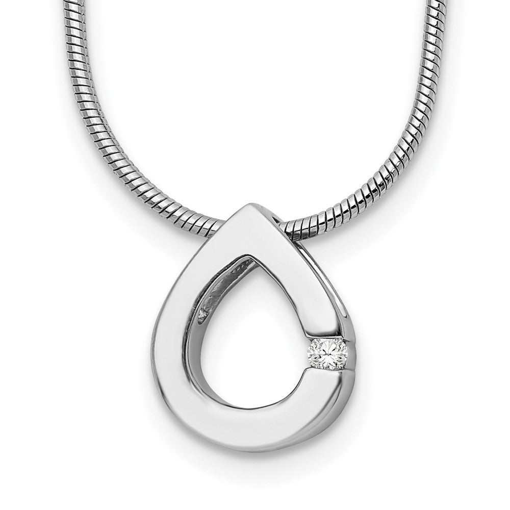 White Ice Sterling Silver Rhodium-plated 18 Inch Diamond Teardrop Necklace with 2 Inch Extender, 0.02 ct, 20 mm