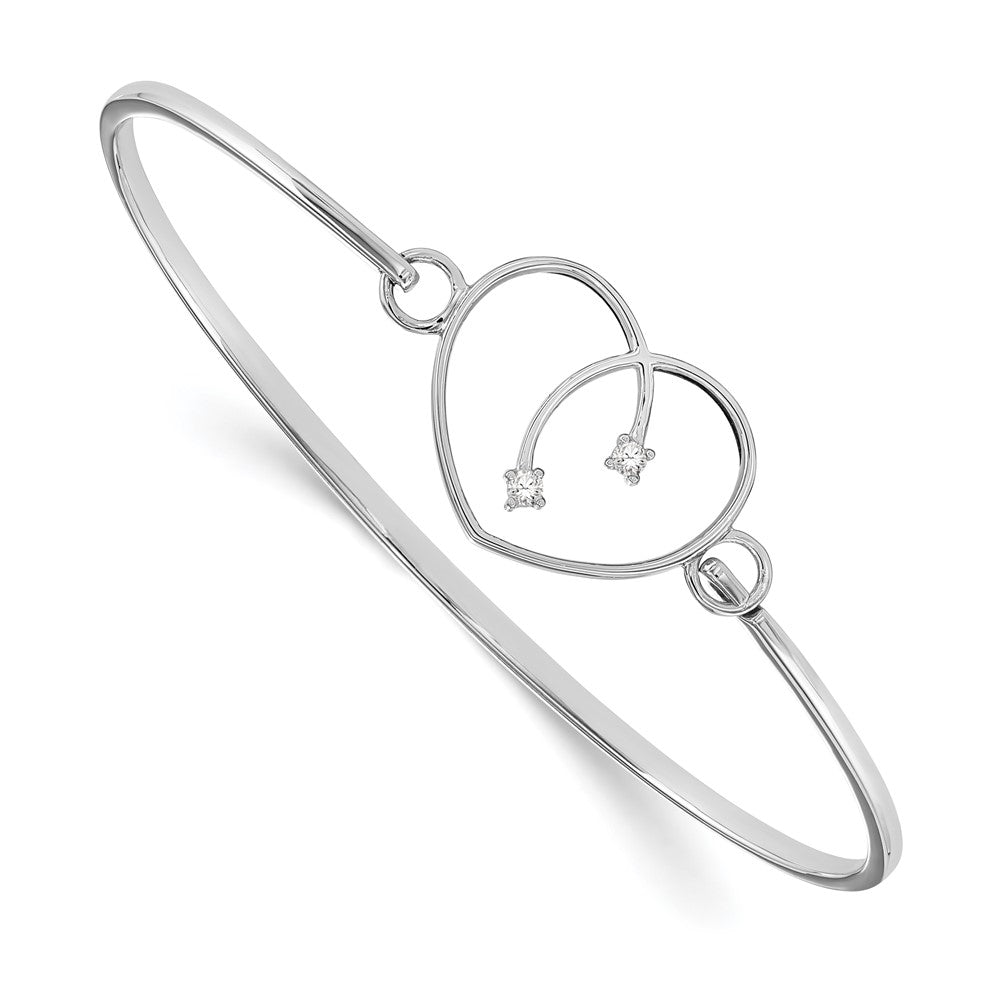 White Ice Sterling Silver Rhodium-plated Diamond Heart Bangle, 0.06 ct, 7 x 23 mm
