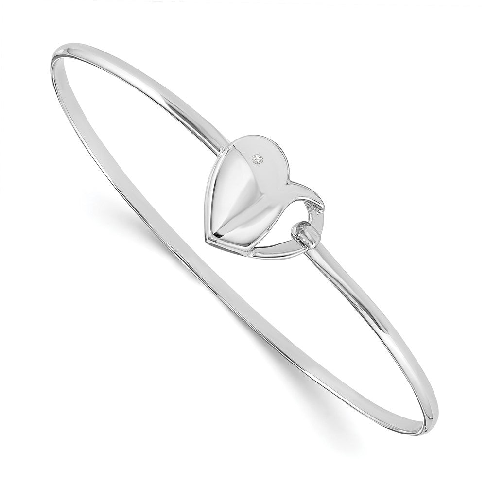 White Ice Sterling Silver Rhodium-plated Diamond Heart Bangle Bracelet, 0.01 ct, 7 x 17 mm