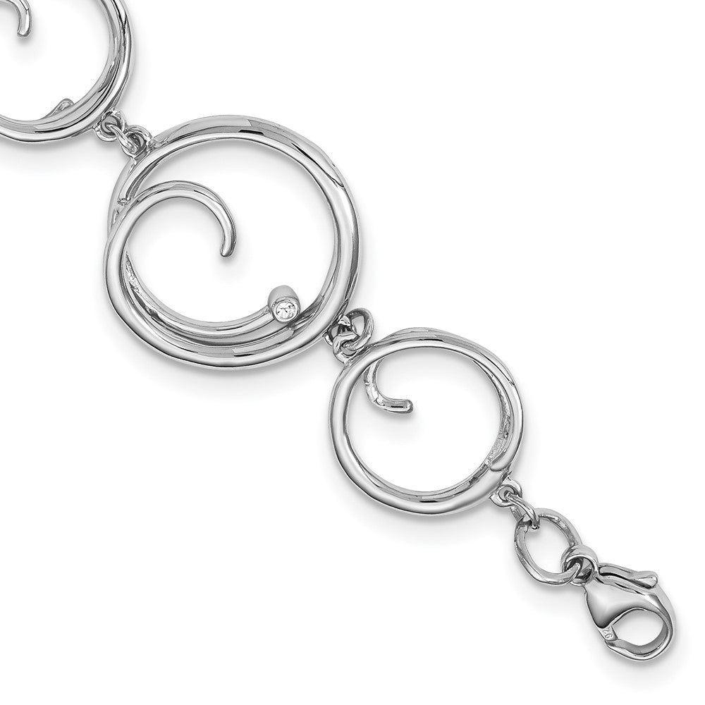 White Ice Sterling Silver Rhodium-plated 7 Inch Diamond Swirl Bracelet with 1 Inch Extender, 0.03 ct, 7 x 20 mm
