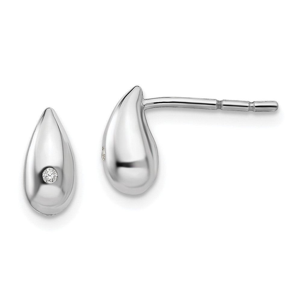 White Ice Sterling Silver Rhodium-plated Diamond Teardrop Post Earrings, 0.01 ct, 9 x 5 mm