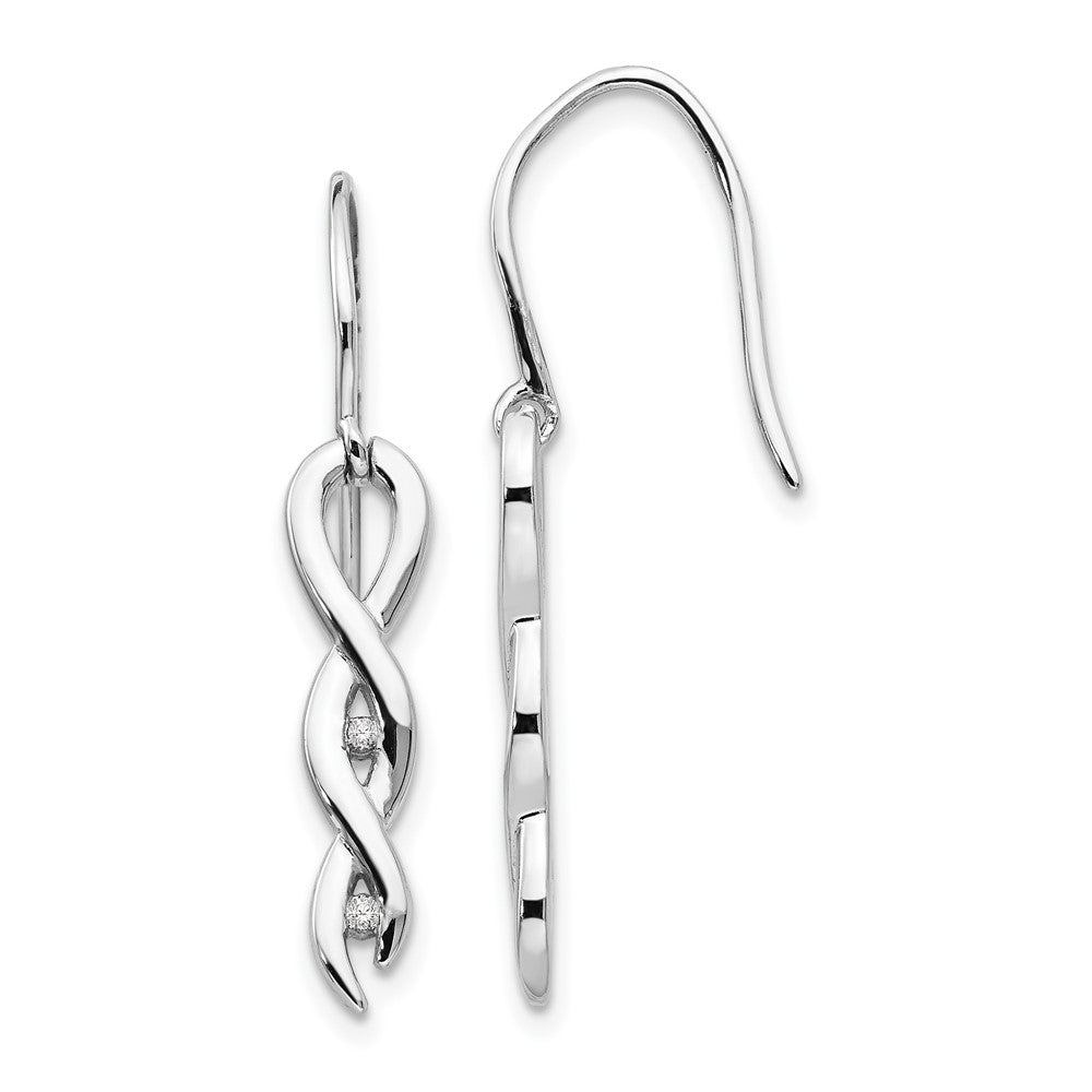 White Ice Sterling Silver Rhodium-plated Diamond Twist Dangle Shepherd Hook Earrings, 0.048 ct, 38 x 12 mm