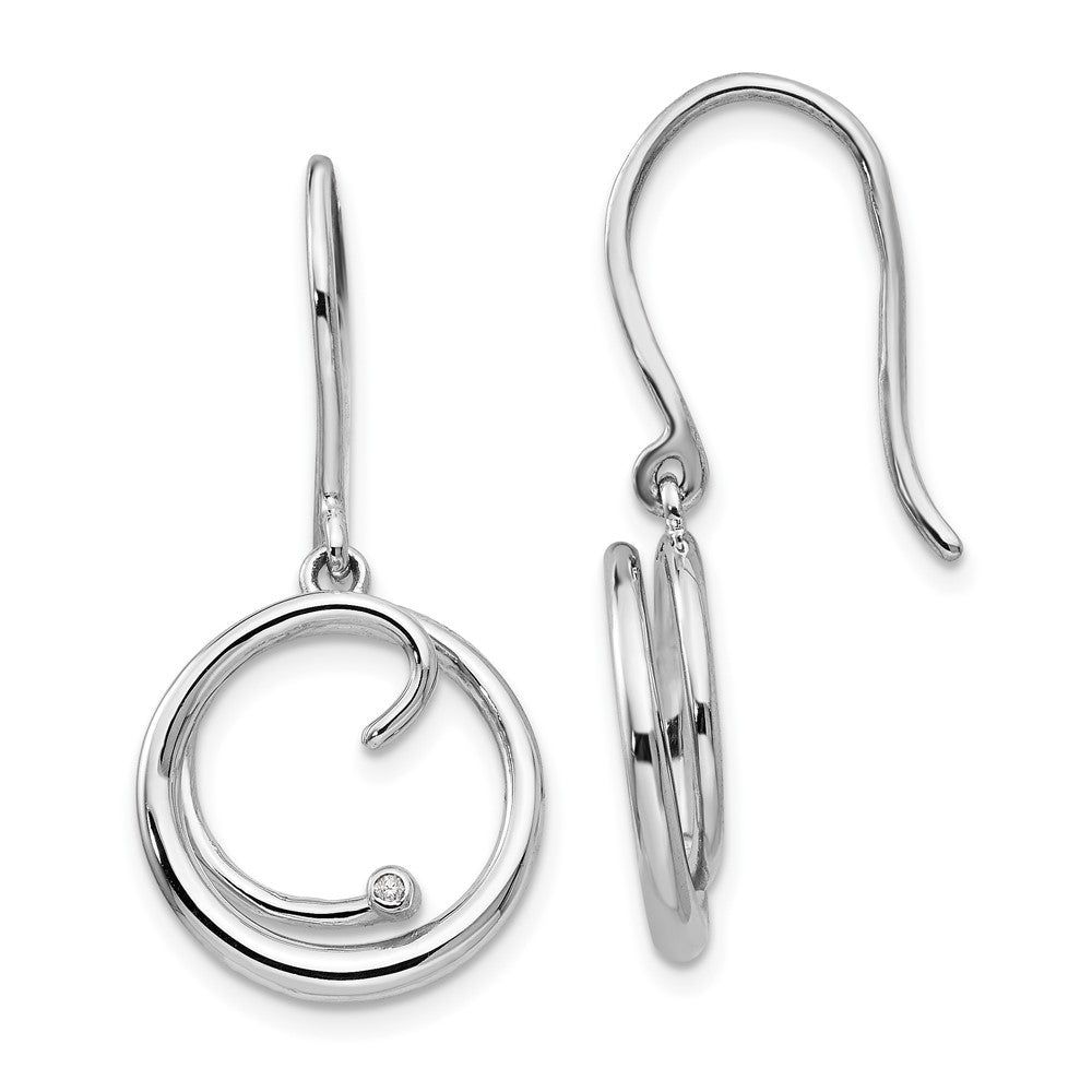 White Ice Sterling Silver Rhodium-plated Diamond Swirl Shepherd Hook Dangle Earrings, 0.01 ct, 34 x 15 mm