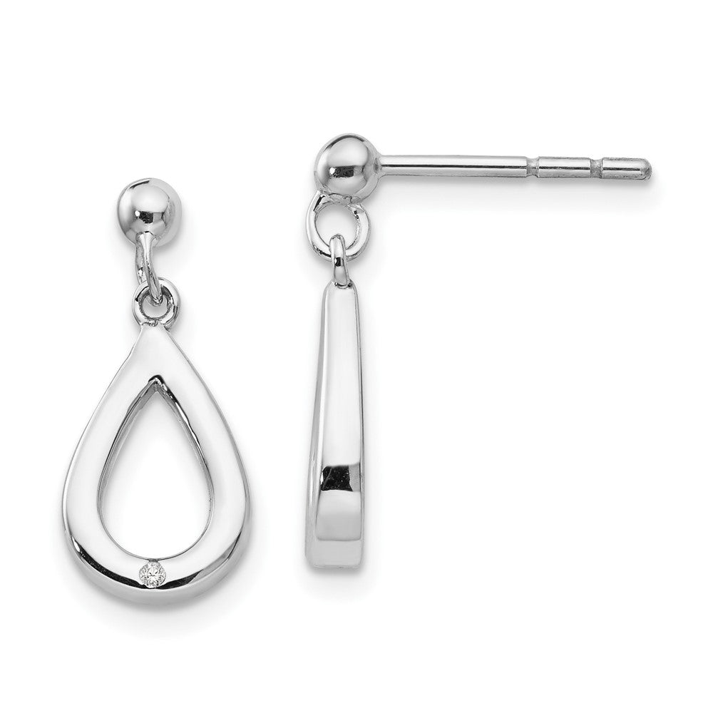 White Ice Sterling Silver Rhodium-plated Diamond Teardrop Dangle Post Earrings, 0.01 ct, 19 x 9 mm
