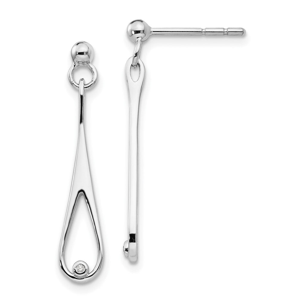 White Ice Sterling Silver Rhodium-plated Diamond Open Teardrop Post Dangle Earrings, 0.01 ct, 34 x 11 mm