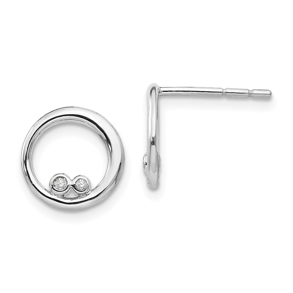 White Ice Sterling Silver Rhodium-plated Diamond Open Circle Post Earrings, 0.03 ct, 11 x 12 mm