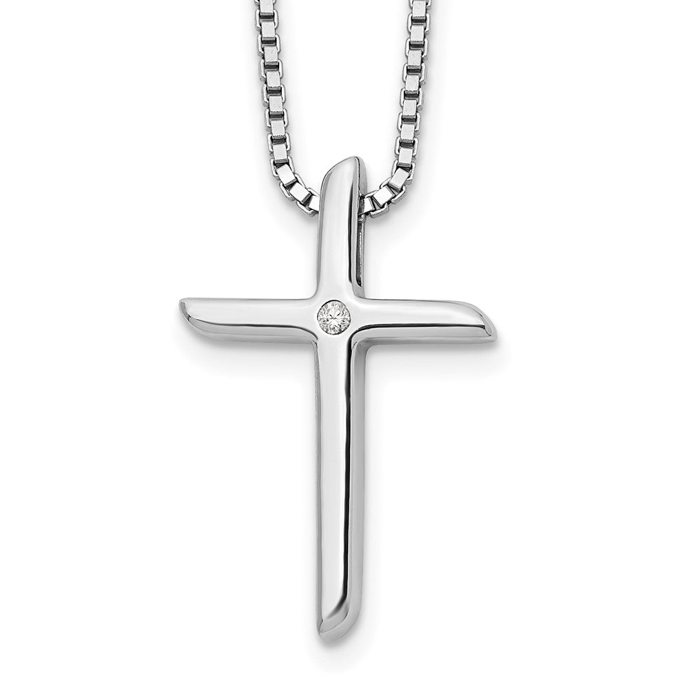 White Ice Sterling Silver Rhodium-plated 18 Inch Diamond Cross Necklace with 2 Inch Extender, 0.01 ct, 20 x 14 mm