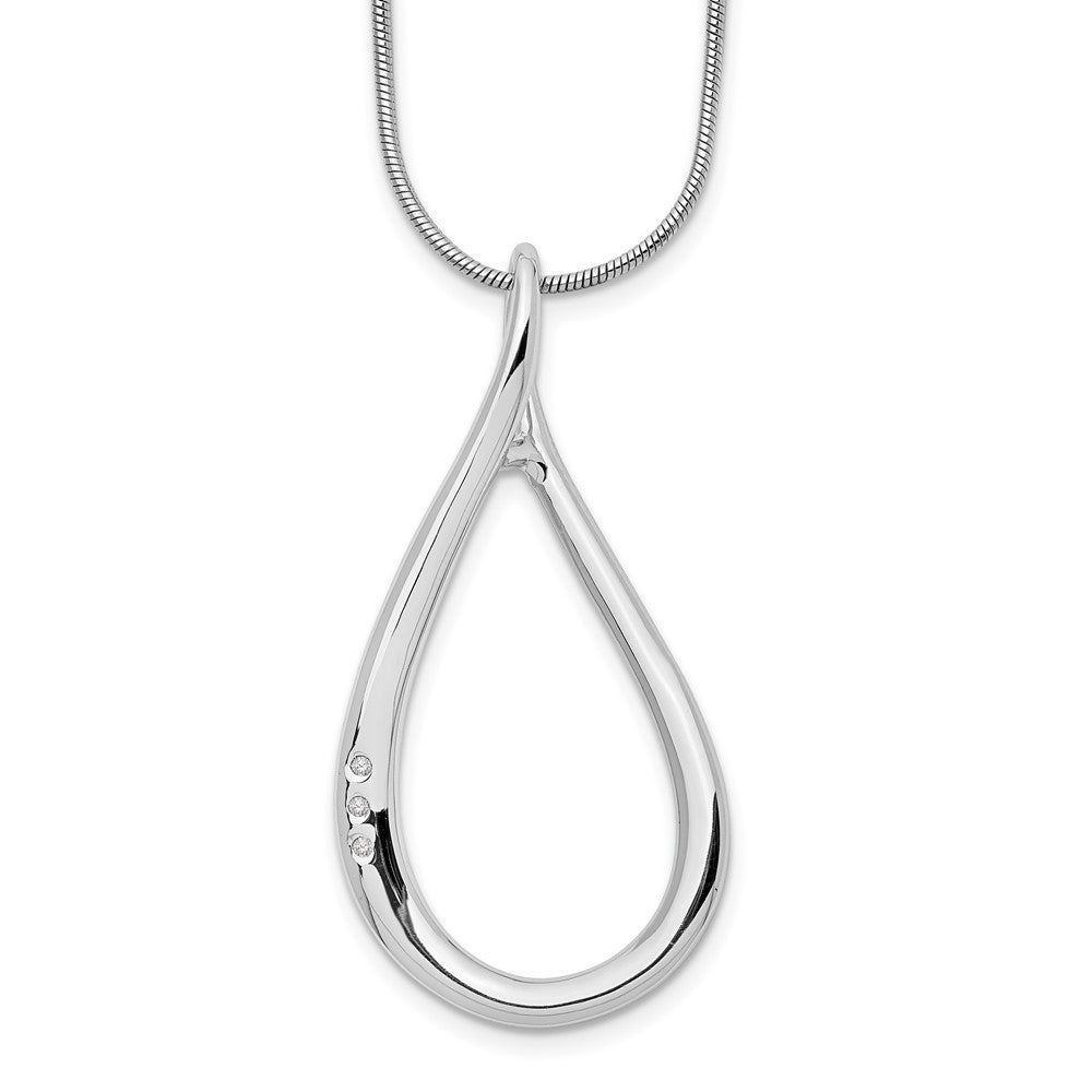 White Ice Sterling Silver Rhodium-plated 18 Inch Diamond Open Teardrop Necklace with 2 Inch Extender, 0.015 ct, 20 mm