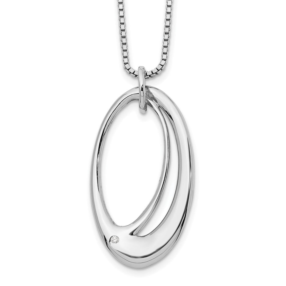 White Ice Sterling Silver Rhodium-plated 18 Inch Open Oval Diamond Necklace with 2 Inch Extender, 0.01 ct, 20 x 19 mm