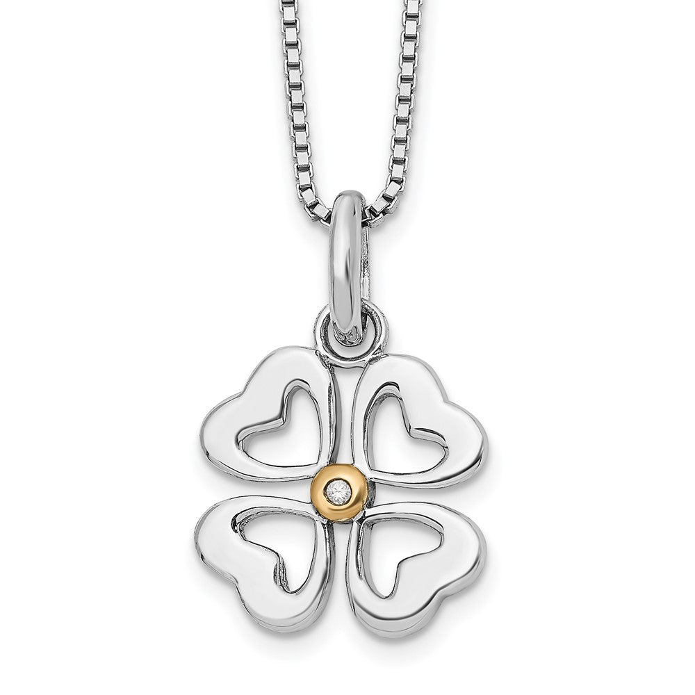 White Ice Sterling Silver Rhodium-plated Gold-tone 18 Inch Diamond Four Hearts Necklace with 2 Inch Extender, 0.01 ct, 20 x 16 mm