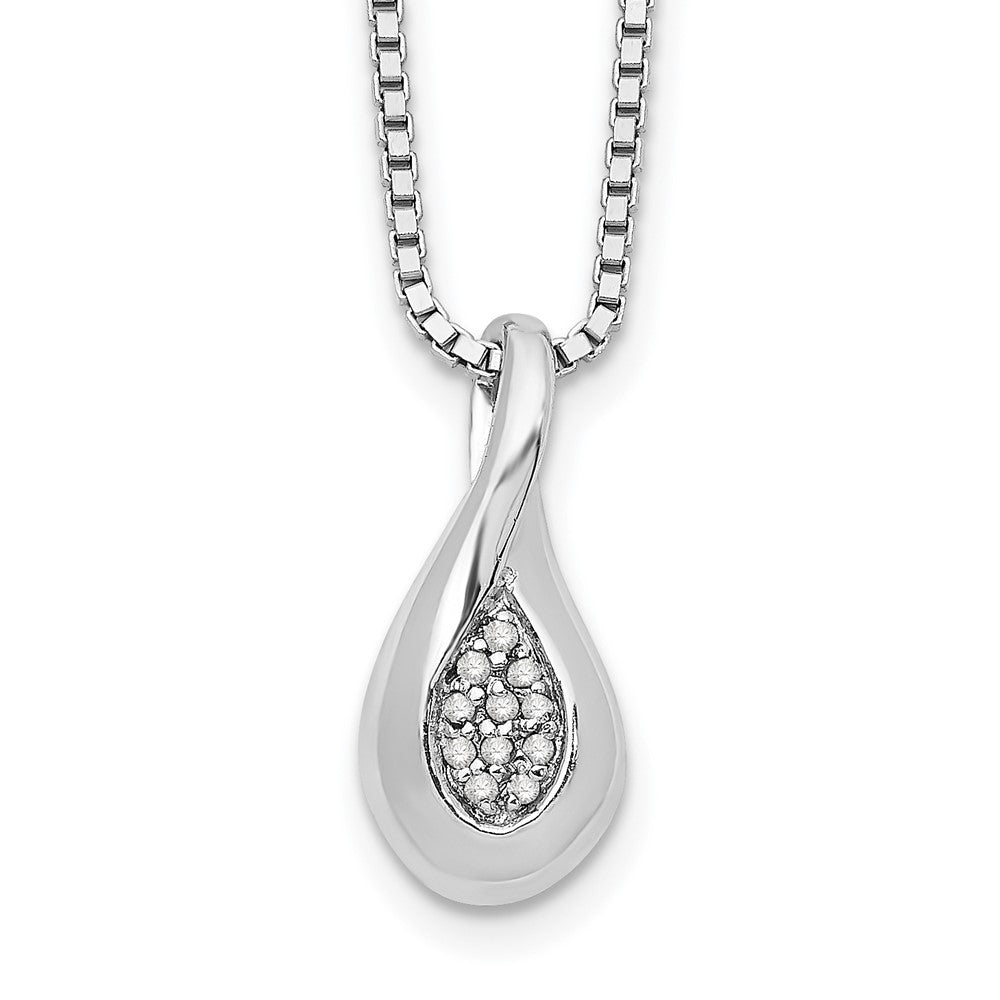 White Ice Sterling Silver Rhodium-plated 18 Inch Diamond Teardrop Necklace with 2 Inch Extender, 0.049 ct, 20 x 8 mm
