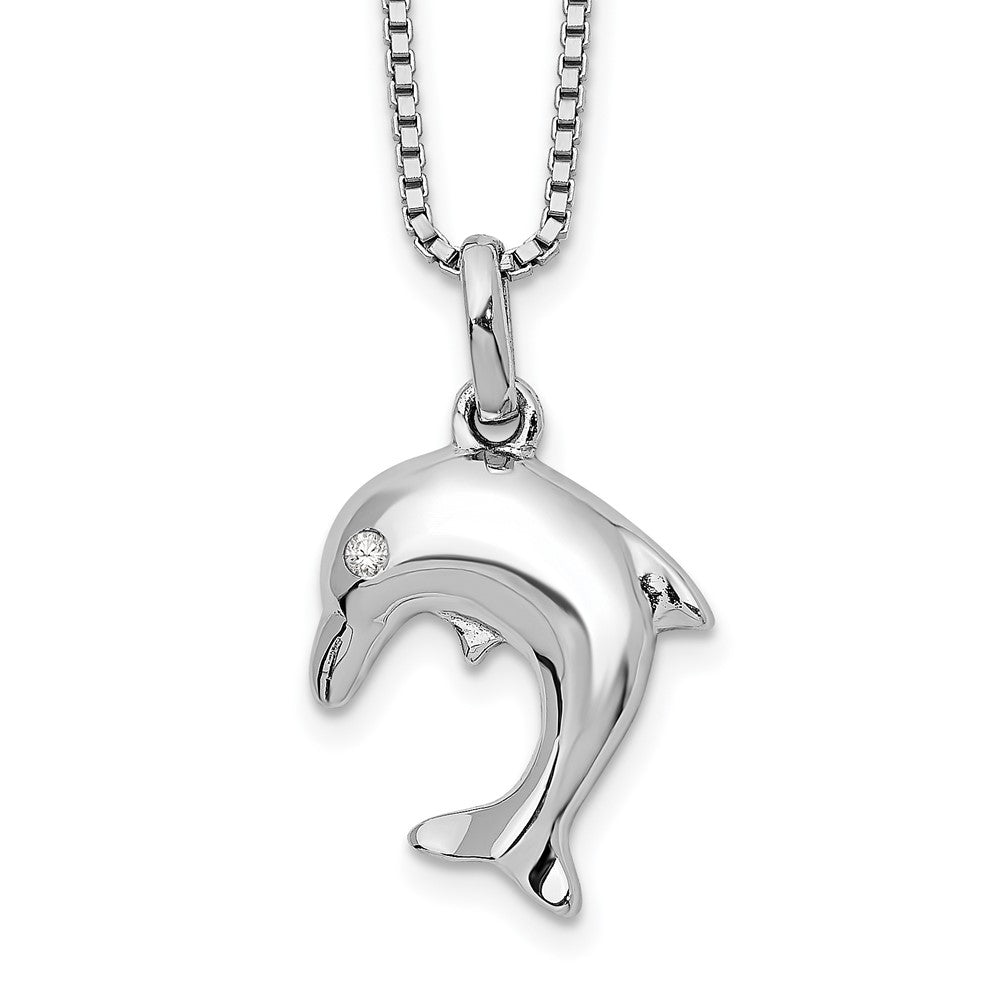 White Ice Sterling Silver Rhodium-plated 18 Inch Diamond Dolphin Necklace with 2 Inch Extender, 0.02 ct, 18 x 15 mm