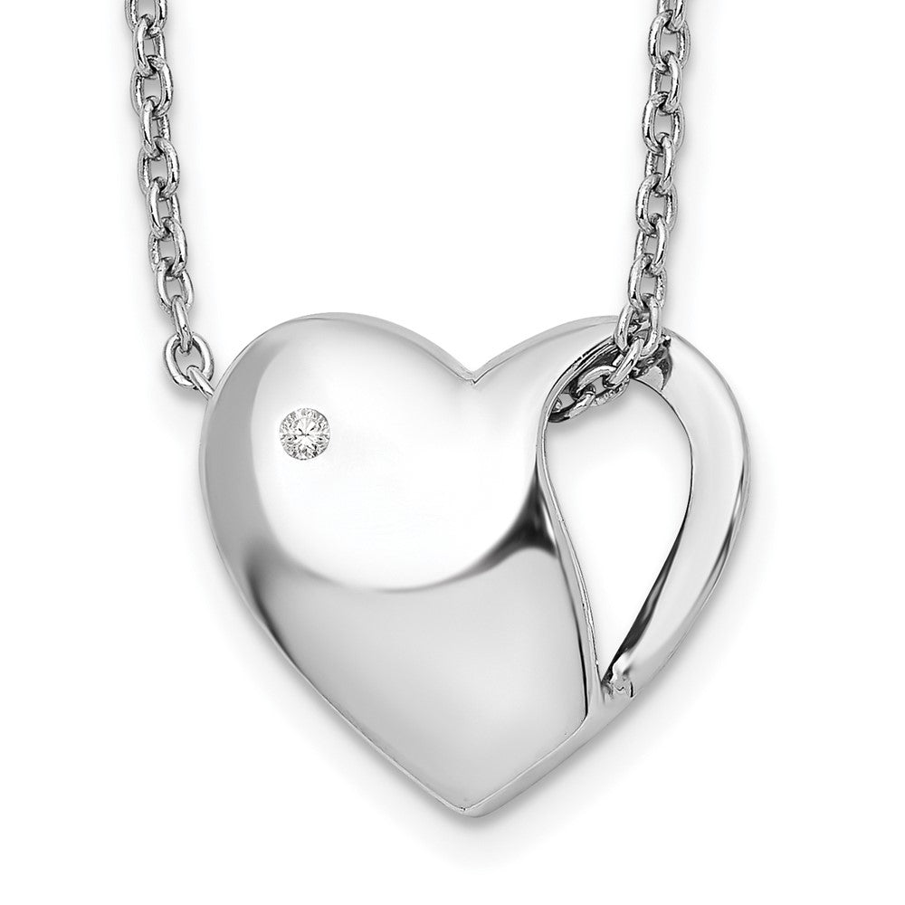 White Ice Sterling Silver Rhodium-plated 18 Inch Diamond Heart Necklace with 2 Inch Extender, 0.01 ct, 20 x 15 mm