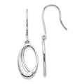 White Ice Sterling Silver Rhodium-plated Open Oval Diamond Shepherd Hook Dangle Earrings, 0.01 ct, 39 x 13 mm